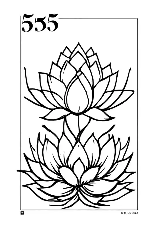 Leo, lotus flower, 555 tattoo design idea