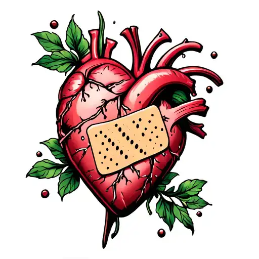  heart with a  Plaster (band aid) representing healing and overcoming adversity .. maybe you can see the wound on heart  tattoo design idea