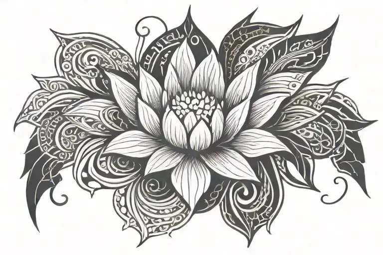 lotus and rising phoenix tribal tattoo design idea