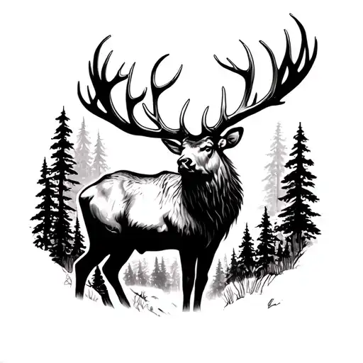 elk black with antlers tattoo design idea