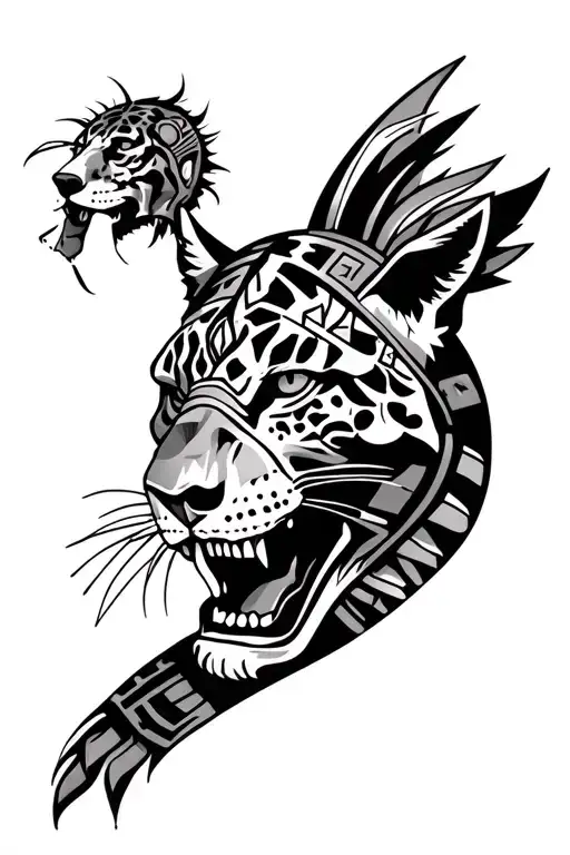 aztec skull and jaguar warrior tattoo design idea