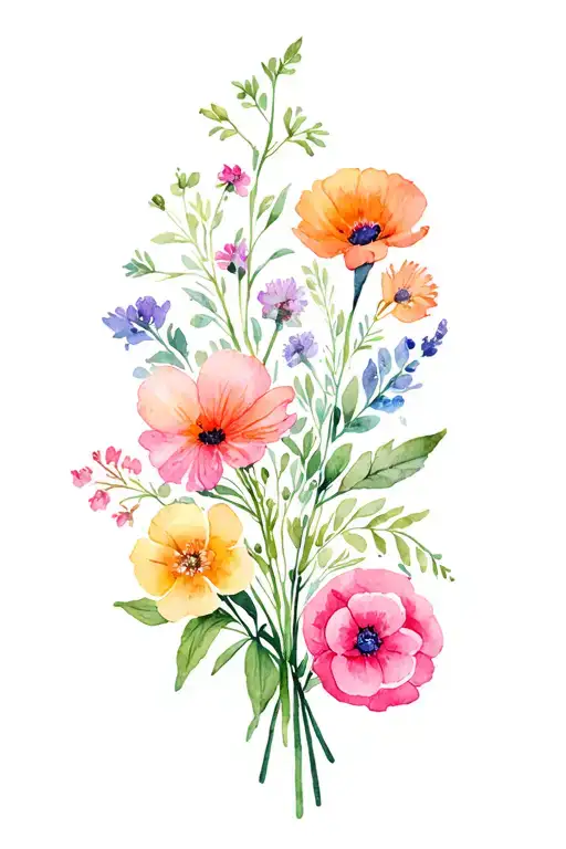 birth flower bouquet March, May, August, September, & November tattoo design idea