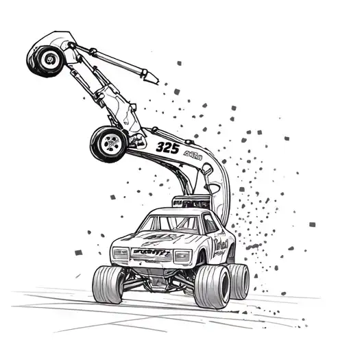 demolition derby car merging with the number 325.  tattoo design idea