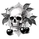 cherries and skulls jovana written inside surrounded tattoo design idea