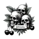 cherries and skulls jovana written inside surrounded tattoo design idea