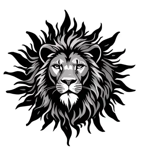 Tribal tattoo sun with a lion inside tattoo design idea