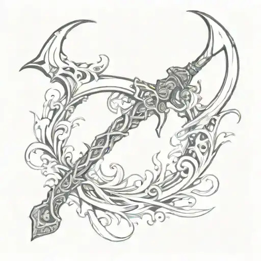 deaths scythe sickle weapon with long blade stylized concept design tattoo design idea