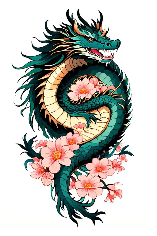 Sakura flowers spirited away haku dragon tattoo design idea