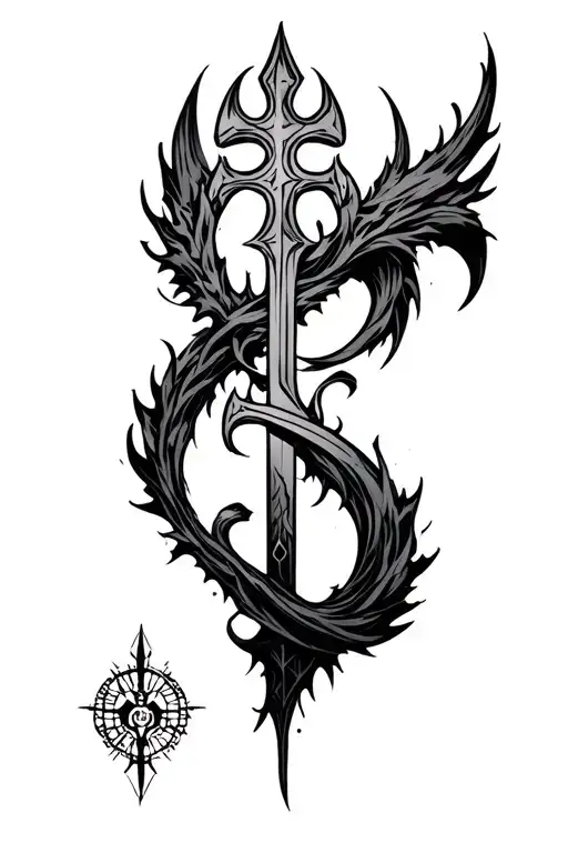 cybersigilism  style tattoo with the reference from Berserk, adding the Brand of Sacrifice in the design tattoo design idea