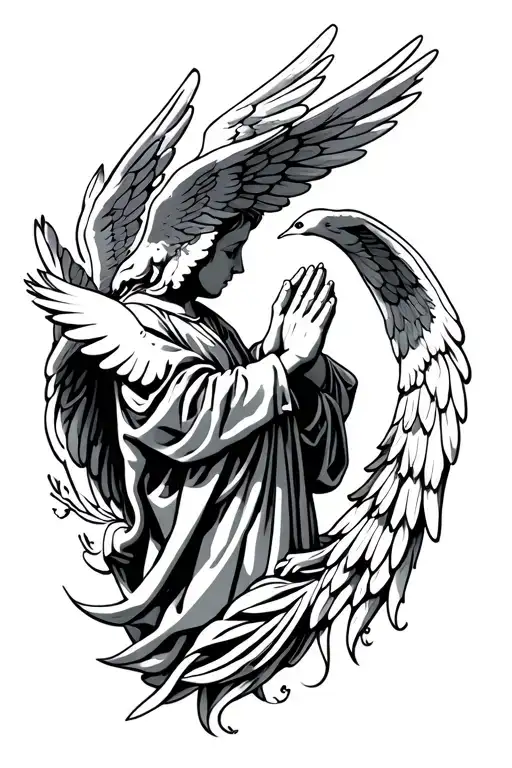 Christian, biblical, angel, wings, praying hands, holy gates, doves  tattoo design idea