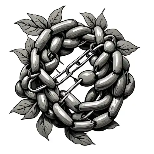 intertwined olive vine with broken chain tattoo design idea