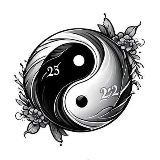 yin yang symbol with 222 numbers tattoo design idea
