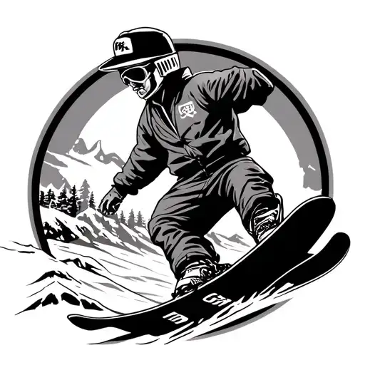 Design a tattoo in a Sailor Jerry style with a snowboarding Japanese theme tattoo design idea
