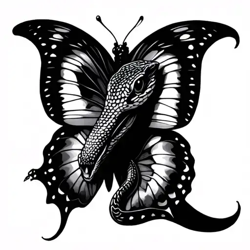 Snake Head Butterfly tattoo design idea