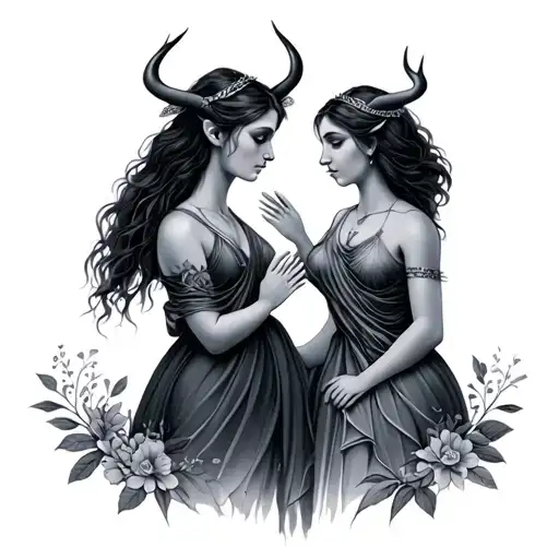 taurus and libra zodiac sign mother and daughter  tattoo design idea