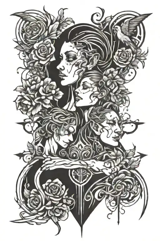 pain, sadness, loneliness, family and strength of character tattoo design idea