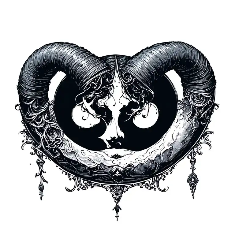 Crescent moon facing up like horns emerging tattoo design idea