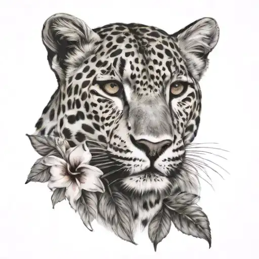 leopard and hibiscus flower tattoo design idea