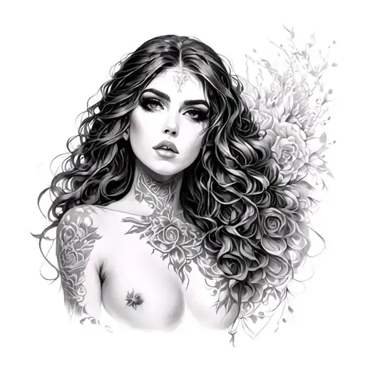 Myriam de Magdala sexy mystical and with taouage on the body tattoo design idea