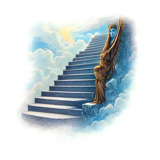 Stairs and Asia to heaven tattoo design idea