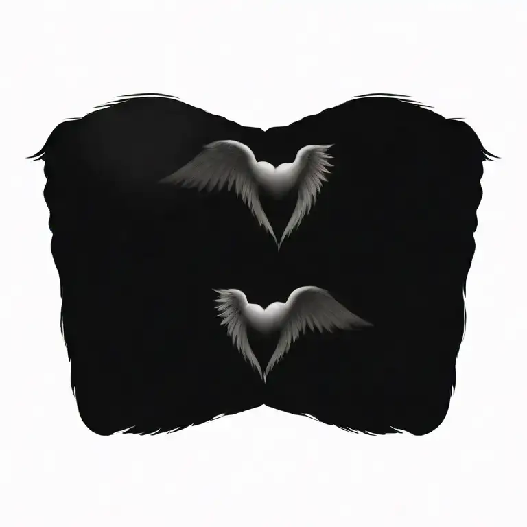 angel wing and devil wing with heart in the middle tattoo design idea