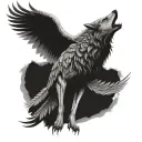 wings on forearm and alpha wolf tattoo design idea