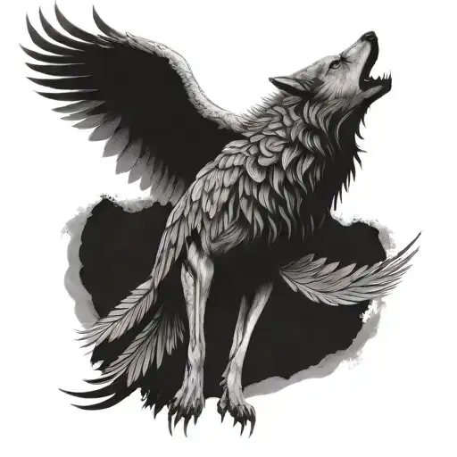 wings on forearm and alpha wolf tattoo design idea