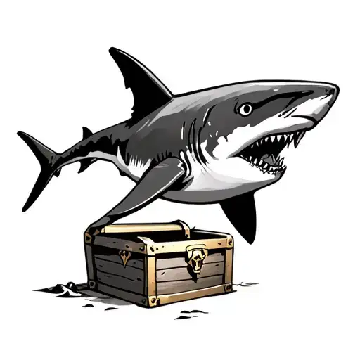 shark and treasure chest tattoo design idea