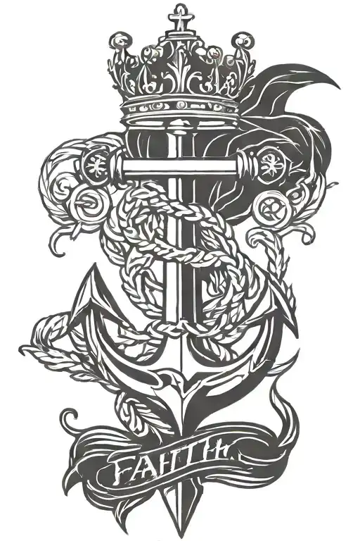 A Tattoo of Faith, Ambition, and HumilityConcept: A stylized anchor with a crown intertwined, encircled by a laurel wre tattoo design idea