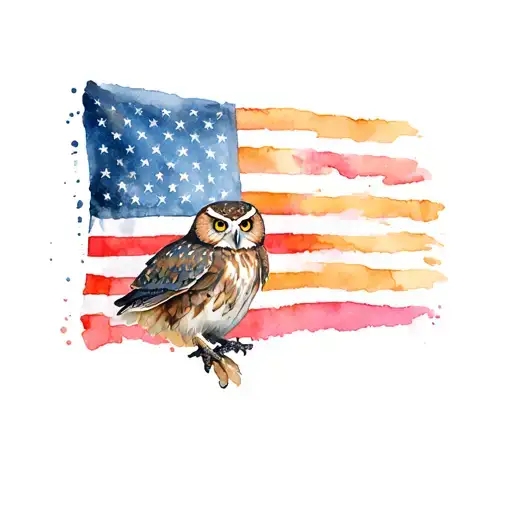 American flag, owl, walleye tattoo design idea