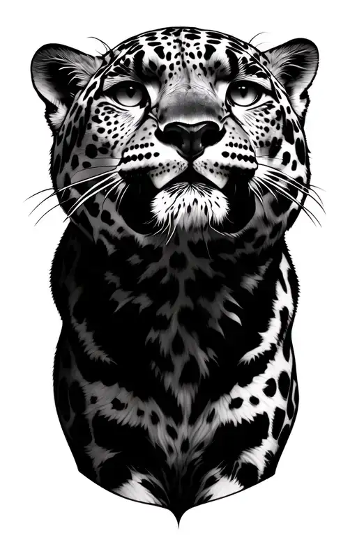 full body snow leopard spralled out facing upwards  tattoo design idea