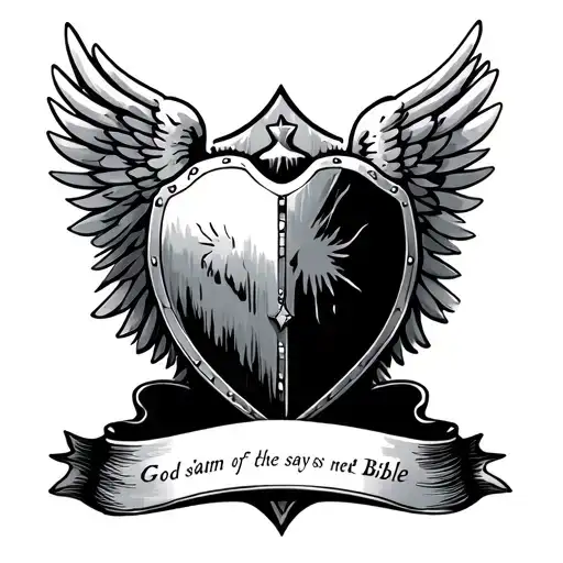 Silver Alas Corazon IMAN Ploctecor Shield next to the wings God says and next to Tattoo A Psalm of the Bible tattoo design idea