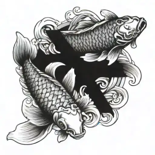 koi carp and memorial cross tattoo tattoo design idea