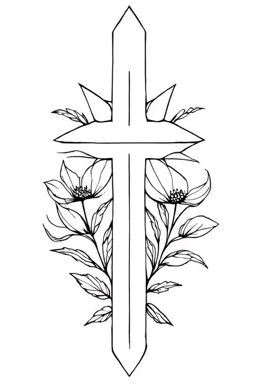 A Gotic Cross in the ribs ecom simple flowers tattoo design idea