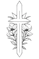 A Gotic Cross in the ribs ecom simple flowers tattoo design idea