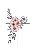 A Gotic Cross in the ribs ecom simple flowers tattoo design idea
