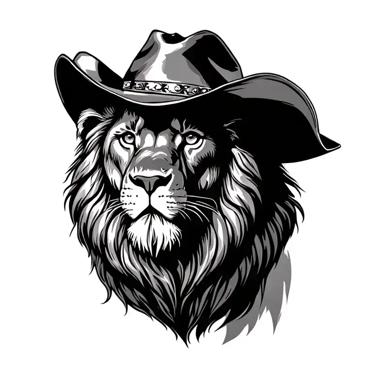 full body lion wearing cowboy hat  tattoo design idea