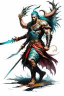 warrior fighting demon slayer tattoo design idea