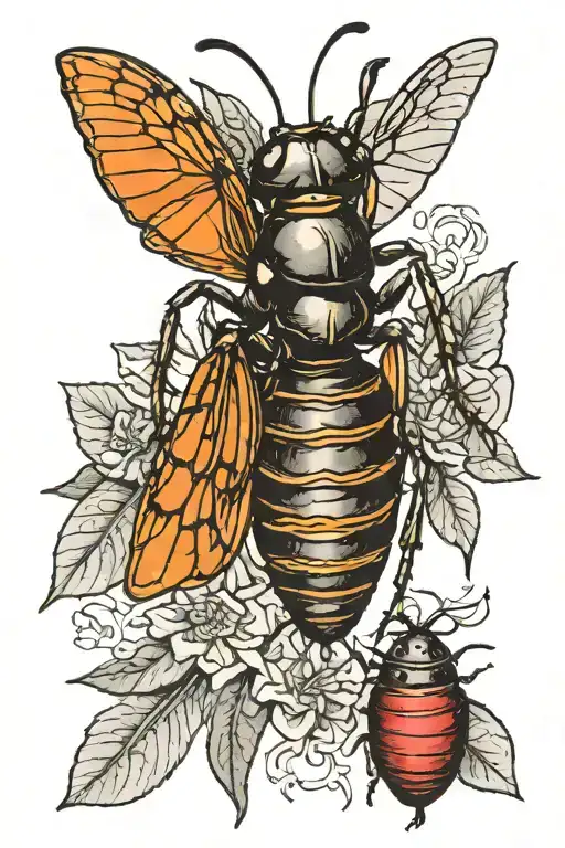 An ant eats a cicada tattoo design idea