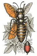An ant eats a cicada tattoo design idea