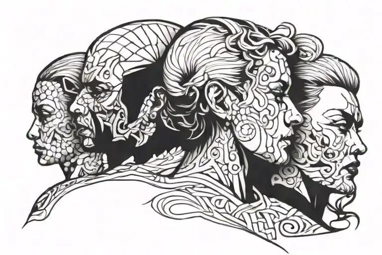 five faces on back tattoo design idea