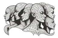 five faces on back tattoo design idea