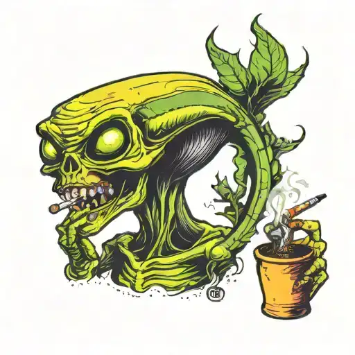 alien smoking a joint tattoo design idea