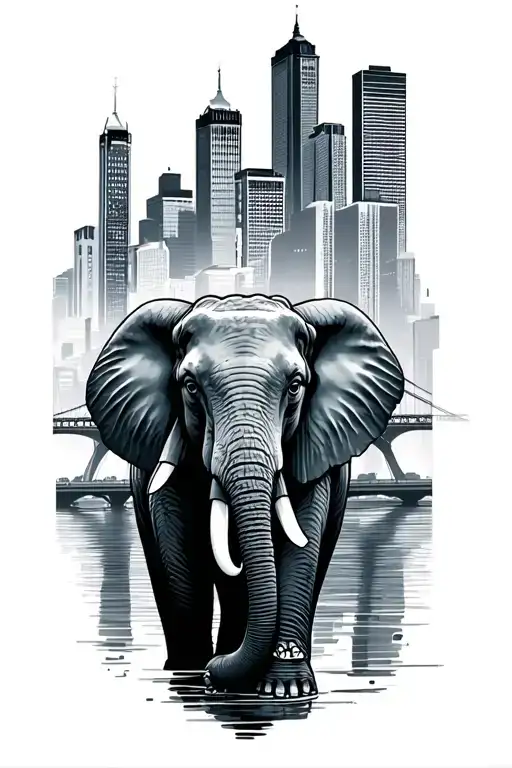 pittsburgh skyline with bridge, elephant with bl de la GMMTV tattoo design idea