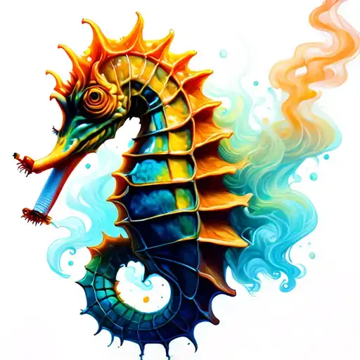 seahorse smoking cigarette tattoo design idea
