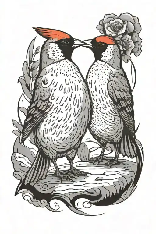 cardinal and penguin walking together tattoo design idea