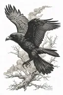 crow flying hunting tattoo design idea