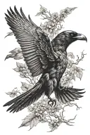 crow flying hunting tattoo design idea