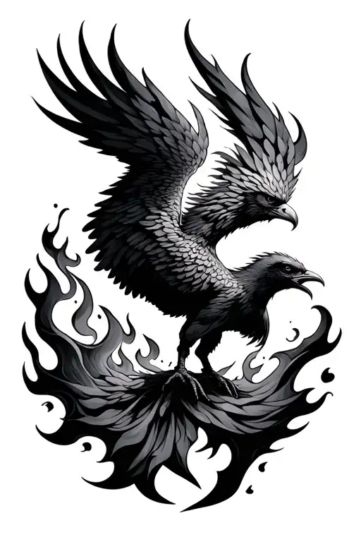 phoenix rising from fire flames tattoo design idea
