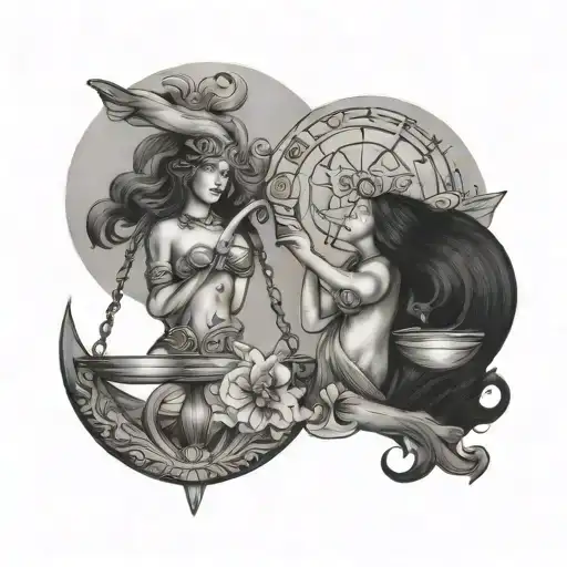 libra and pisces zodiac sign tattoo design idea